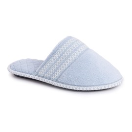MUK LUKS Women's Cathy Micro Chenille Slipper, Freesia Blue, Large