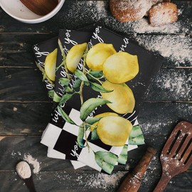 Lemon Cotton Kitchen Towels 2 Pack 18 X 28 Inch Vinatge Black White Buffalo Plaid Soft Tea Towels/Bar Towels/Hand Towels Absorbent Reusable Cleaning Cloth Summer Dish Towels for Kitchen, Bathroom