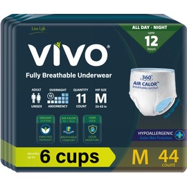VIVO Organic Cotton Sensitive Skin Overnight Adult Incontinence Pullup Underwear, Women & Men, Medium 44 Count