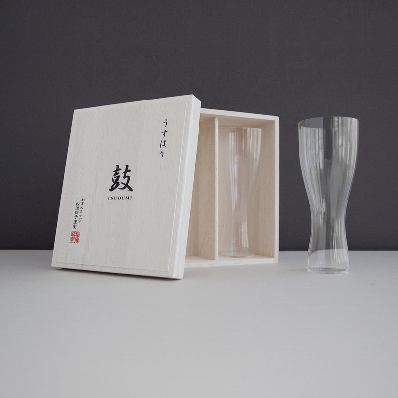 うすはりグラス　鼓　ガラス ビールグラス（ピルスナー）木箱2個セット