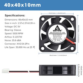 GDSTIME 2Pcs 40 x 10mm Fan 5V 4010 Cooling Fan 40mm x 10mm Brushless Fan For Exhaust Fan Replacement Ventilation