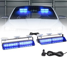 Afurkuot 2-in-1 Blue LED Warning Dash Windshield Strobe Lights, 26 Modes 12/24V Emergency Traffic Advisor 2 x 8.4 Inch Car Front/Rear Dash Windshield Strobe for Trucks Vehicles Snow Plow