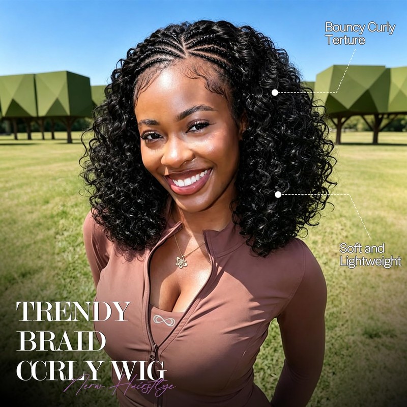 Braided Wigs for Black Women Side Part Braids Cornrows Lace