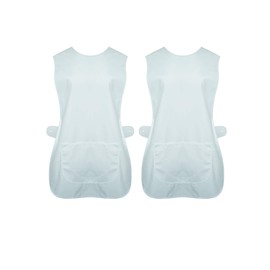 INDX-Clothing Pack of 2 Ladies Tabard Apron Kitchen Overall Catering TABBARD Cleaning Pocket (White/Pack of 2, Medium)
