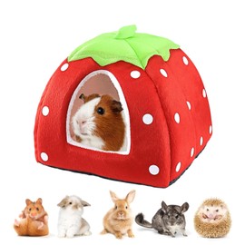 FveVqe Guinea Pig Bed Secure & Warm Nest, Cute Small Animal Winter Bed, Non Slip Strawberry Guinea Pig House, Cave Cozy Warm Sleeping Hedgehog House