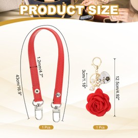 PATIKIL Leather Purse Handle Strap, 17 Inch Leather Purse Strap Replacement DIY Women Clutch Bag Handbag Top Handle Strap Repair Accessories with Rose Keychain, Red