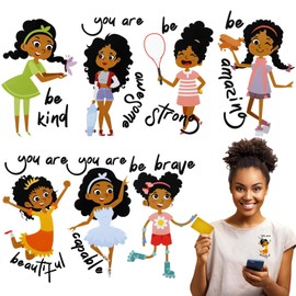7 Pieces Black Girl Iron on Patches Washable Heat Transfer Decals Sticker Mixed Iron on Heat Transfers Patches for DIY T-Shirt Clothing Coat Jeans Backpacks(Cute Style)