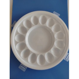 Hansgo Round Deviled Egg Platter and Carrier With Lid - 15 Egg Slots - White