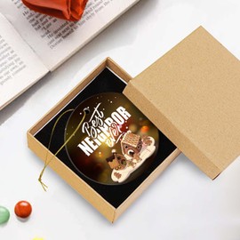 Christmas Ornaments Gift for Neighbors Keepsake Christmas Ornament Xmas Tree Decorations Ceramic Round Ornament with Gift Box 2.95in(Best Neighbor Ever)