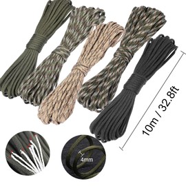 XDGBGFN Pack of 5 33 ft/10 m Outdoor Rope 4 mm, Cords Ropes 7 Core Strands Polypropylene Fibre with 10 Pieces Buckles Accessories for Survival Camping