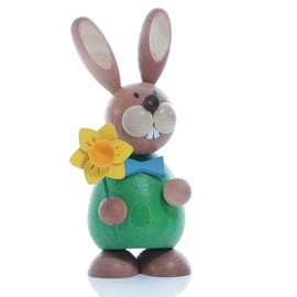 Kunsthandwerk Ullrich Easter Bunny with Daffodil H x W 12 x 5.5 cm Easter Decoration Easter Bunny Figure Easter Basket Easter Egg Spring Ore Mountains Seiffen Rabbit Flowers