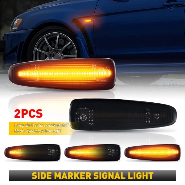 Unbranded Smoked Sequential Amber LED Side Marker Light For Mitsubishi