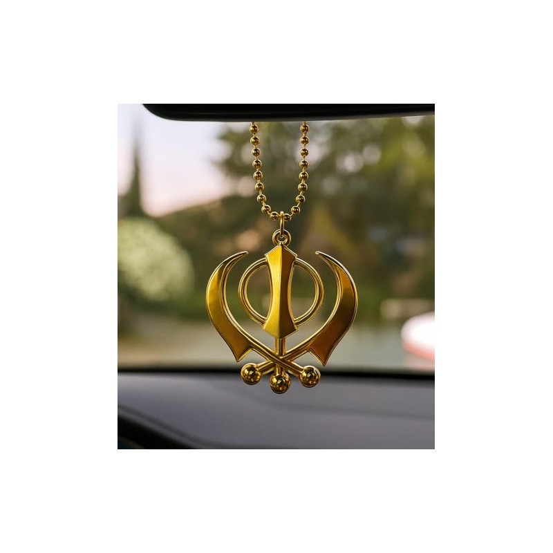 Steel Finish Golden and Silver Khanda Car Hanging Accessory with