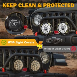 Auxbeam 7 Inch Round Offroad Light Covers, Round Black Light Cover with Logo for 7 Inch Diameter Round Driving Off Road Lights Bumper Roof Lights, Pair