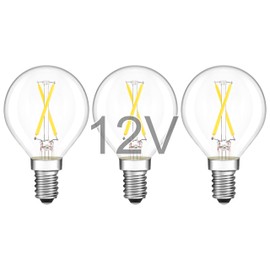 TOKCON 12V LED Light Bulbs - Daylight 5000K 2W(Only for 12 Volt DC/AC) - E12 Candelabra Base - 25W Equivalent Dimmable Low Voltage Round G15 LED Bulb for RV, Lamppost, Shed, 3 Pack