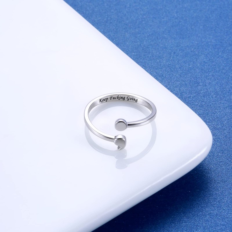 MANBU Sterling Silver Semicolon Ring for Women: I am Enough