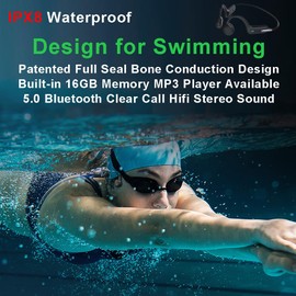 IHAO - Auriculares de natación con conducción ósea verdadera, Reproductor de MP3, Memoria 32G incorporada, IP68, Impermeable, estéreo Bluetooth para Conducir, Ciclismo, Correr, esquí, X6, Color Negro