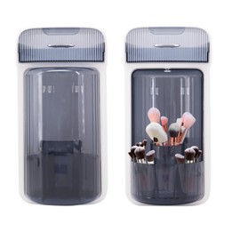 Beowanzk Clear 360° Rotating Makeup Organiser Spinning Make up Brushes Holder Wall Mounted Cosmetic Vanity Organisers Storage Box Stand for Bedrooms and Bathrooms (Blue - Clear)