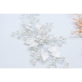 DADGAD Headdress Hair Ornament Hair Accessory Head Access Leaf Pearl Wedding Bridal Coming of Age of Age of Age of Age Western Dress (Silver) Silver
