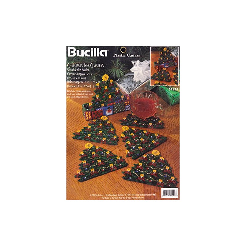 Bucilla 61241 Christmas Tree Plastic Coaster Set