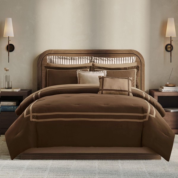 Wonderful Brown Comforter Set King,8-Piece Hydro-Brushed Wooly Feel Hotel Style