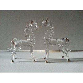 Set of 2 Blown Glass Horse Figurine 3.5"h