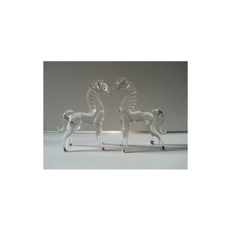 Set of 2 Blown Glass Horse Figurine 3.5"h