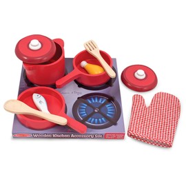 Melissa & Doug Deluxe Wooden Kitchen Accessory Set - Pots & Pans (8 pcs) , Green , H: 12 x W: 12 x D: 5