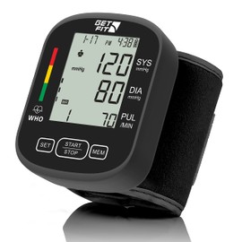 Get Fit Get Fit Wrist Blood Pressure Monitor CE Approved for Home Use - Medical Blood Pressure Machine Reader - Dual Users with Memory - Sphygmomanometer Adjustable Wrist Cuff LCD Display Heart Rate Monitor