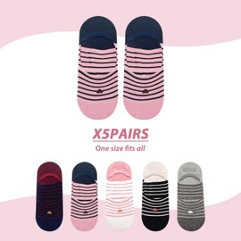 FFDHWU 5 Pairs Of Striped Women'S Socks, Soft And Breathable Women'S Socks, Fashionable Women'S Socks, Non-Slip Socks, Invisible Sports Cotton Socks