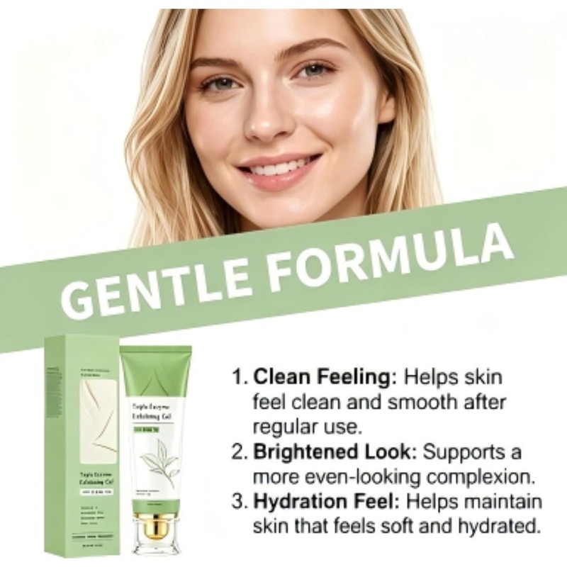 Triple Enzyme Green Tea Peeling Gel, Facial Body Exfoliator 100g