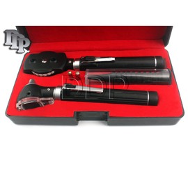 DDP DIAGNOSTIX Fiber Optic Otoscope Set Black Color, with Hard CASE/Complete Diagnostic Set-White Bright LED Light + 2 Free Replacement Bulbs