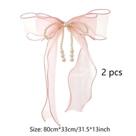 2 Pcs Pink Bedroom Accessories, Curtain Tiebacks, Tie Backs For Voiles, With Pearls Sweet Bowknot Holdbacks For Stylish Home Bedroom Offices Dining Rooms Wedding Party Decoration - 31.5 In(80 Cm)