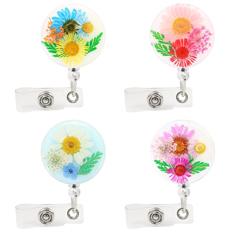 4 Pack Floral ID Reel Set Practical ID Badge Holders