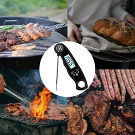 Geobom Waterproof Digital Instant Read Meat Food Thermometer with Folding Probe Backlight Calibration Function for Cooking and Grilling (Black)