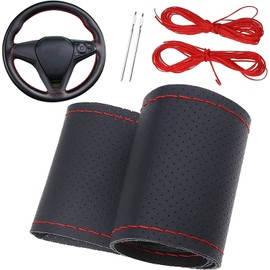 Cubierta de Volante de Cuero de Microfibra, Funda para Volante, Funda Volante Cuero Cosida Funda para Volante con Aguja e Hilo Accesorios de Interior Transpirable y Antideslizante de Microfibra
