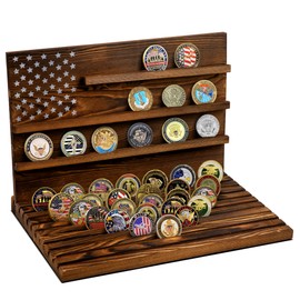 13-Row Challenge Coin Display, Solid Wood Military Coin Holder Display Rack