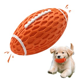 Petinstinct Dog Toys, Rugby Squeaky Dog Toys for Aggressive Chewers, Rubber Tough Dog Toy Ball, Durable Football Dog Toys for Small Medium Dog Breeds, Dog Chew Toys, Orange, Small