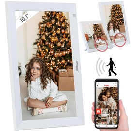 Somikon Illuminated Picture Frame: WiFi Picture Frame with 25.7 cm / 10.1 Inch IPS Touch Display, App, White (Picture Frame with Touch Screen, Standing Picture Frame)