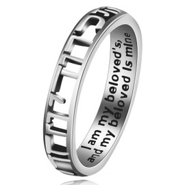 Uloveido Fashion Silver Engraved Hebrew Hollow Ring for Men Women Men Women I Am My Loved and My Loved Is My Ring Y583, Metal, Cubic Zirconia
