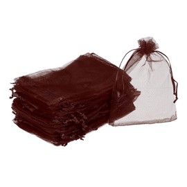 MECCANIXITY 100pcs Organza Bags 4x6 Inch Drawstring Favor Pouches Sheer Mesh Bag for Gift Jewelry Wedding Party Christmas Candy Brown