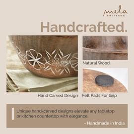 Mela Artisans 12'' Wooden Fruit Bowl, Large Serving Bowl for Salads, Cereals, Snacks & Mixing | Decorative Bowls for Kitchen | Suru Valley Collection