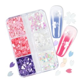 SONGJIE 6 Colors Flowers Nail Glitter 3D Cherry Blossoms Petals Nail Art Sequins Acrylic Nail Art Supplies Holographic Nail Sequins Glitter Design Nail Charms for Women Nail Decoration