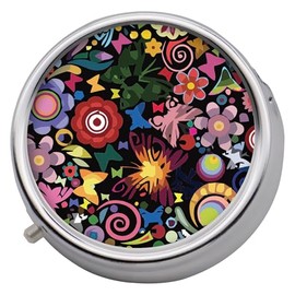 Cosmic Flowers Three Section, Pill Box Medication Case for Pocket or Travel