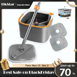 TikStar Spin Mop Bucket Set with Self-Separating Dirty & Clean Water System, Self-Drying 360° Spin Square Mop Head for Hardwood Tile Marble Floors - Quantity: Light Gray Spin Mop Bucket+6Pads