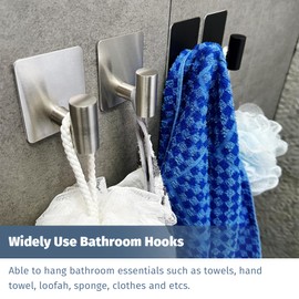Rise age Adhesive Towel Hooks, Heavy Duty Stick on Towel Hooks for Bathrooms Wall Waterproof Adhesive Shower Hooks for Hanging Loofah, Clothes, Robes(Silver 4 Pcs)