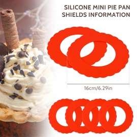 4 Pieces Mini Pie Crust Shields Pie Crust Protector for Edges Baking 3.5-6 Inch Red Mini Silicone Pie Rings for Crust Protectors for Kitchen Tool Pie Molds for Baking to Protecting Edge from Burning