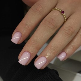 Dusty Pink Press on Nails Short Square, Short Fake Nails Glue on Short Square Nails Press ons, Soft Gel Glue on Nails Short Stick on Nails for Women Thick Reusable Solid Color Acrylic Nails 24pcs