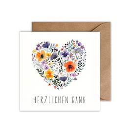 WBdesignz Thank You Card with Flower Heart - Thank You Card Thank You Card Thank You Card (Square)