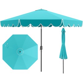 Tangkula 10 FT Patio Umbrella, 2-Tiers Scalloped Outdoor Table Market Umbrella with Tilt Adjustment, Crank, 8 Sturdy Ribs for Pool, Deck, Backyard (Turquoise)